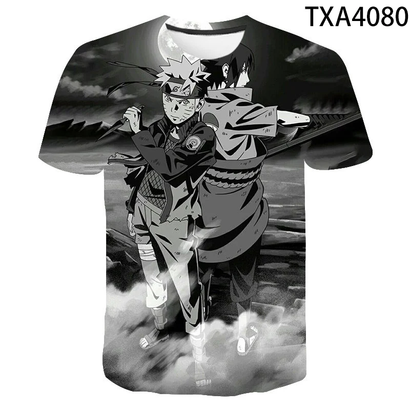 

2021 Summer Men's T-shirt Casual Large Size 3D Printing Japanese Ninja Anime Kakashi Sasuke Children's Top