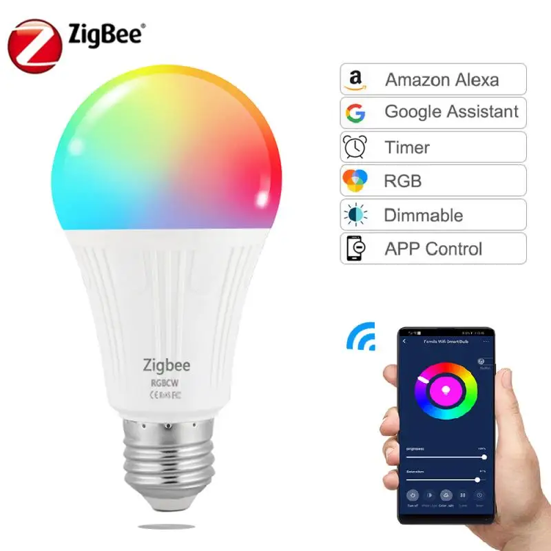 

Zigbee Smart Bulb 7W E27 Dimmable RGB LED Light Bulb For Tuya Smart Life APP Timer Voice Control Work With Alexa Google Home