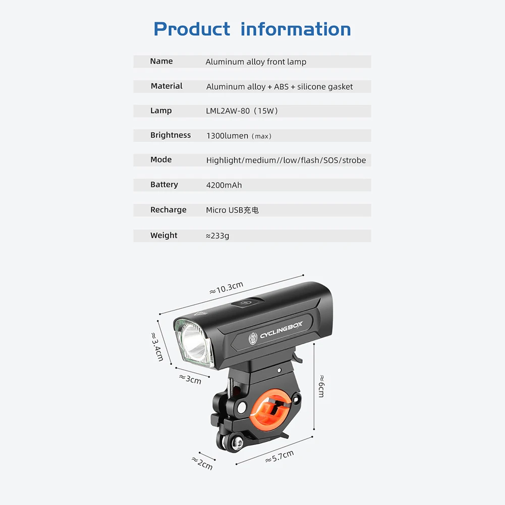 

L2 Safety Warning Bicycle Rear Light Bicycle Light Bicycle Accessories 15W 1300LM Lamp Road Bicycle Headlights