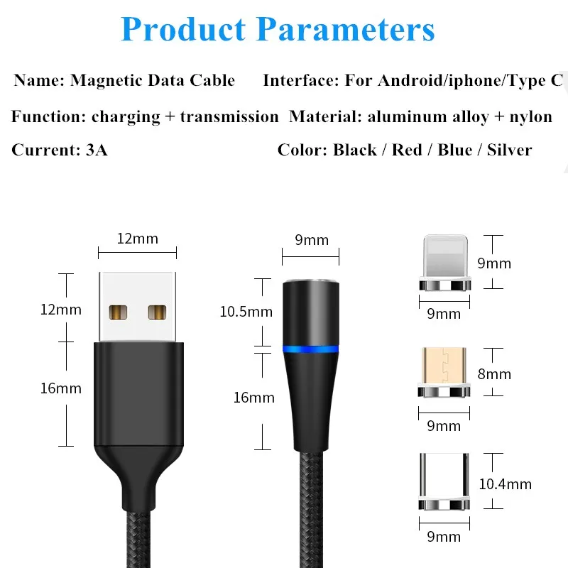 Магнитный кабель Micro USB для быстрой зарядки Vanniso 2m 3A для iPhone X 7 samsung A50 Xiaomi mi9, магнитный кабель usb type-c для передачи данных
