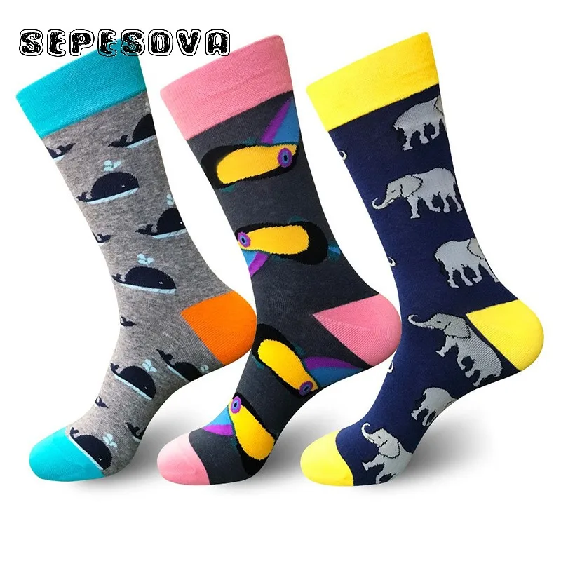 Зимние носки с мультяшным попугаем Черные милые Носки рисунком животных теплые