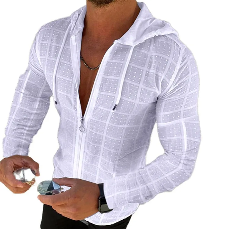 

2021 Summer New Men's Long-sleeved Hooded Cardigan Casual European And American Fashion Men's Clothing