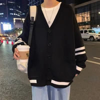 cardigan sweaters men oversized patchwork vintage v neck jumpers japanese trend college teens simple single breasted knitwear bf