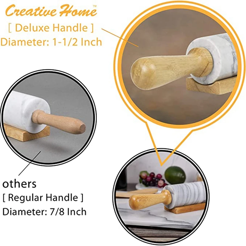 

Marble Rolling Pin with Wooden Barrel Handle Base-Set for Baking Donut Cookie Pasta Dough Pastry Fondant Pie Chef