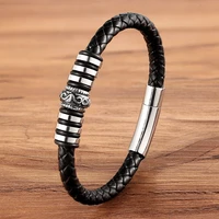 tyo new simple stainless steel magnetic buckle bracelets black genuine leather bangles for men punk charm jewelry gifts