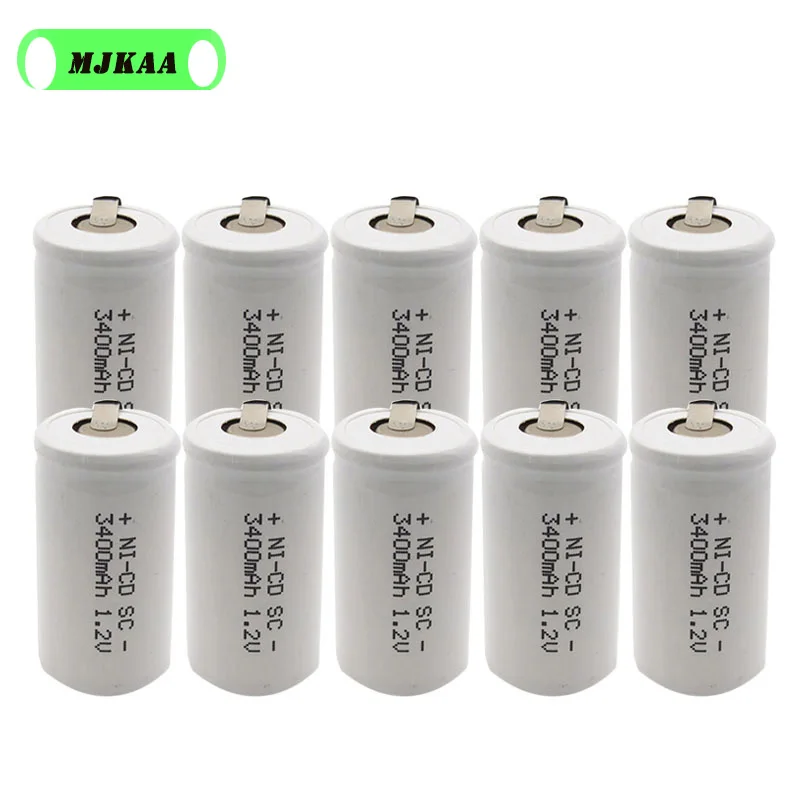 12 шт SC 1,2 V 3400mah аккумуляторная батарея 3400mah 4/5 SC Sub C Ni-cd ячейка со сварочными вкладками для электрической дрели шуруповерта