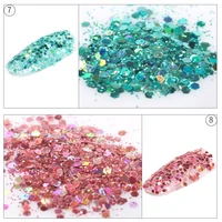 12 colors holographic golden silver hexagonal slice glitter laser glitter nail powder sequins mixed size trim nail art sequins