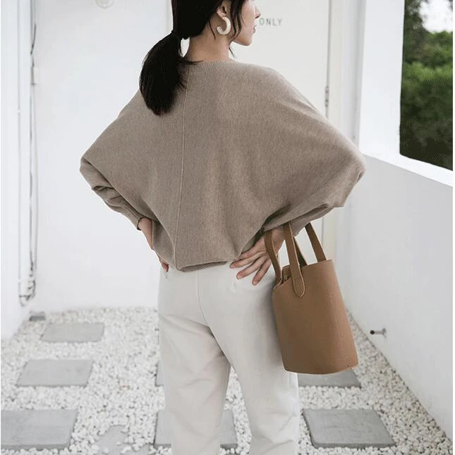 2019 Women Sweater And Pullovers O-Neck Batwing Sleeve Autumn Pink Black Femme Tricot Pull | Женская одежда