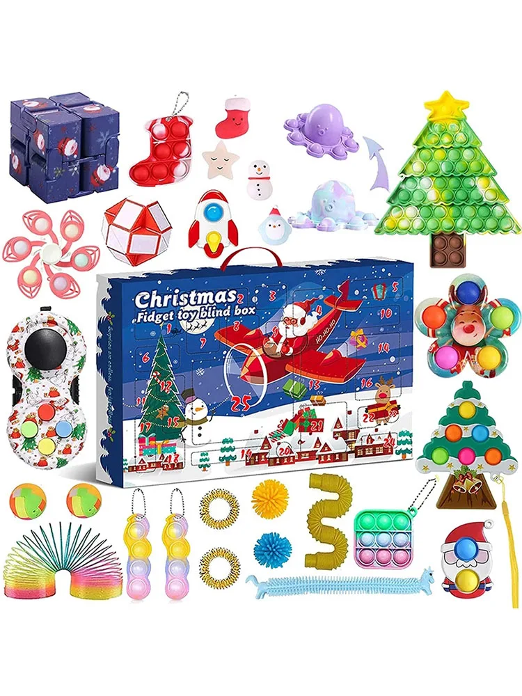 

2022 Christmas Advent Calendar Toy for Kid Countdown Calendar 24 Days Xmas Toys Christmas Push Bubbles Toy Navidad Gift Box