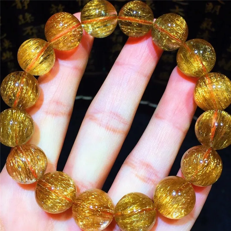 

2020 Rare Natural Copper Hair Crystal Stone 13MM Men and Women's Elastic Bracelet High Quality