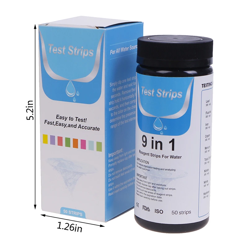 

50Pcs 9IN1 PH Test Fish Tank Water Tropical Aquarium Pond Water Test Strips Kit