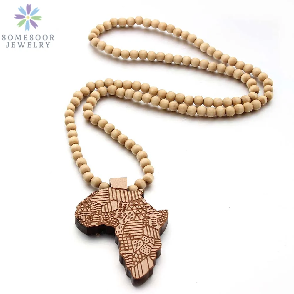 Винтажное ожерелье SOMESOOR из натурального дерева с подвеской в виде Африканской