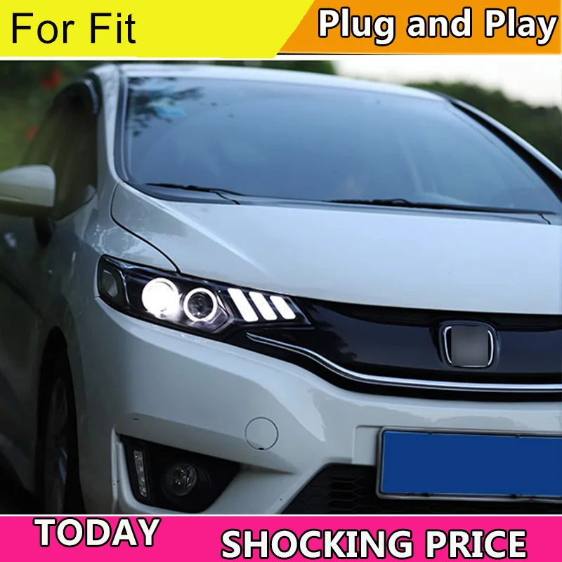 Для Honda FIT JAZZ GK5 2014 2018 светодиодные фары DRL ходовые огни Bi Xenon Beam Противотуманные с