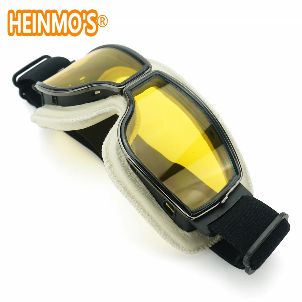 Винтаж Половина шлем очки с желтыми линзами в байкерском стиле пилота Байкерская