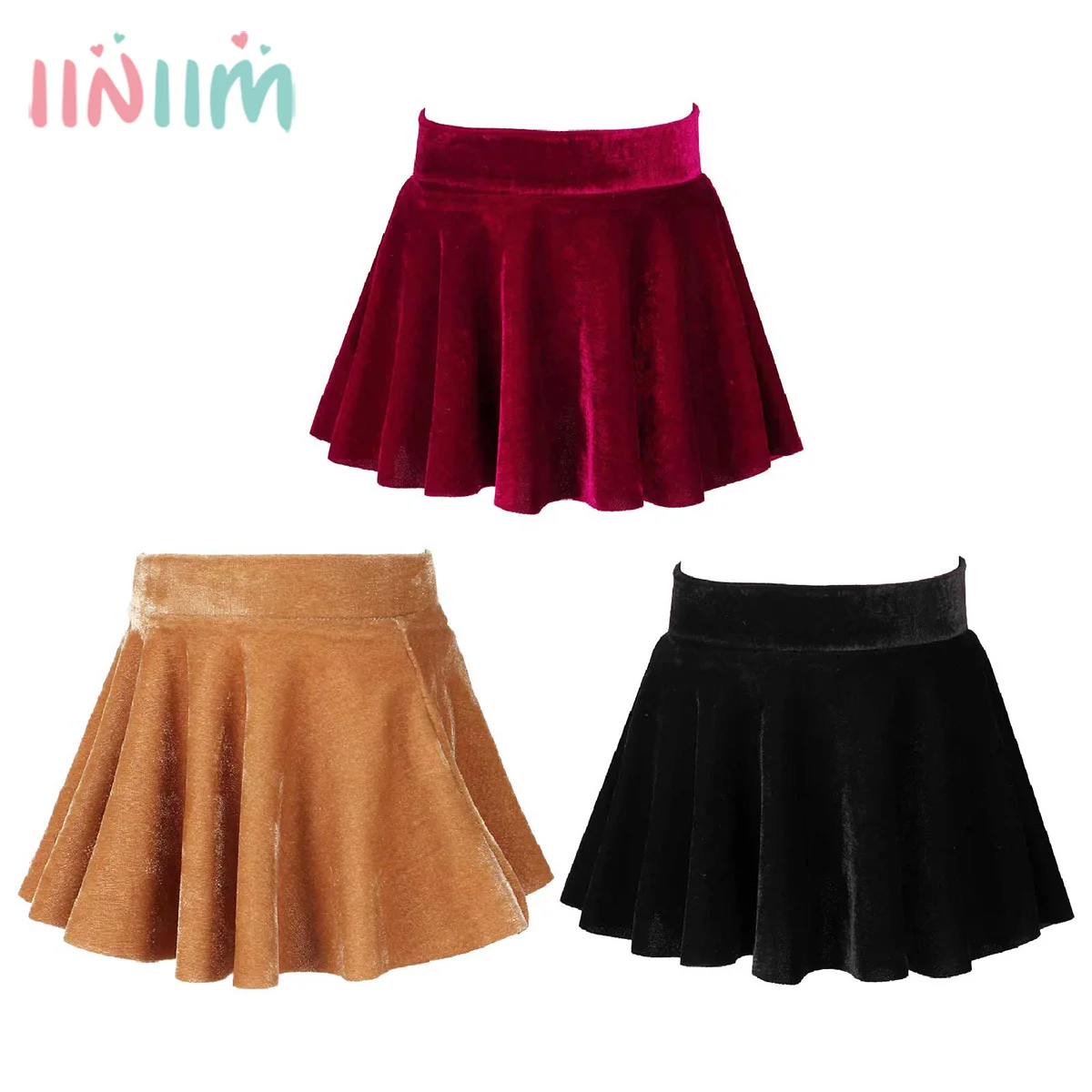 Children's Velvet Pleated Skirt Winter Kid Girls Solid Color Stretch Smooth Casual Loose School Girls Princess High Waist Skirts