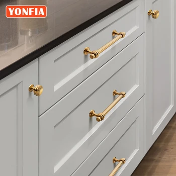 YONFIA 3644 New Modern PVD Gold Dresser Kitchen Drawer Cabinet Handles Knob Pull Cupboard Wardrobe Furniture Handle for Cabinet