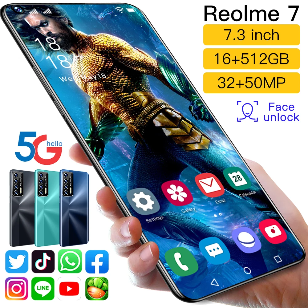 

Смартфон Reolme7 на Android 11, 2021 дюйма, 7,3 мАч, 16 + 6800 ГБ