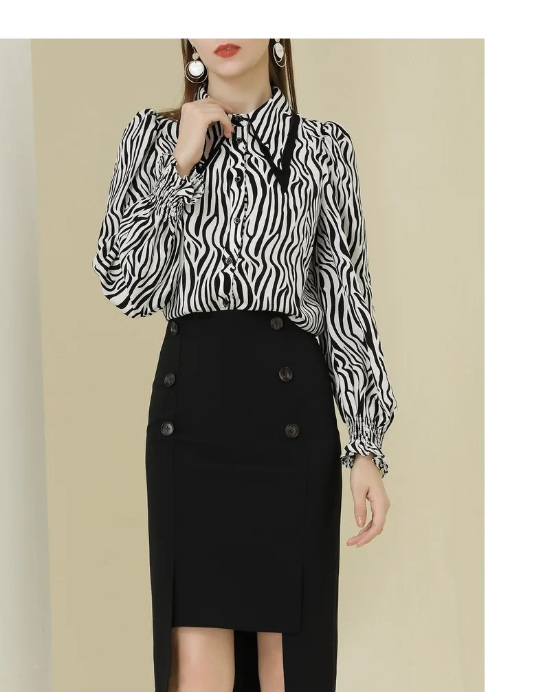 

High fashion WOMEN Sexy Chiffon Blouse Casual Female Long Sleeve Zebra Print spring shirts