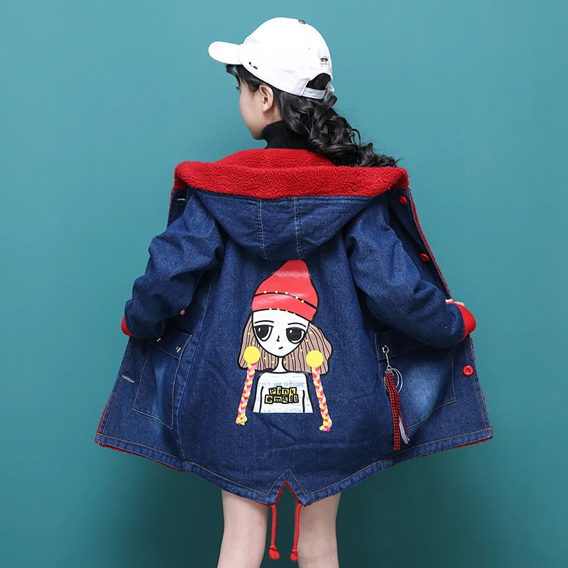 Зимнее джинсовое пальто для девочек детская одежда детские с длинными рукавами