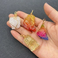natural semi precious stone pendant irregular shape rainbow color crystal pendant for diy necklace jewelry making wholesale