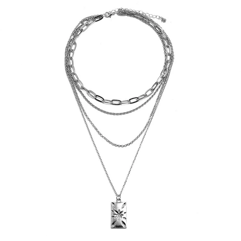 

Fashion Geometric Pendant Necklaces For Women Silver Color Multi-layer Choker Chain Necklace Jewelry Accessories
