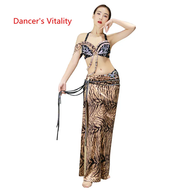 

Комплект из 2 предметов для танца живота: бюстгальтер + юбка с разрезом, сексуальная одежда для выступлений, костюм, профессиональная одежда ...