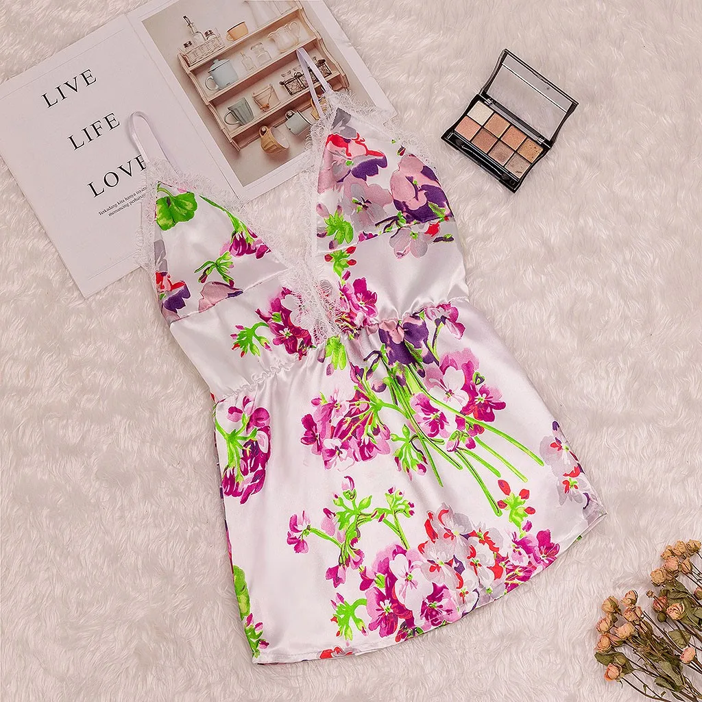 Flower Print Maternity Pajamas Sexy Lace Lingerie Sleepwear V-neck Women Nightderss Underwear | Мать и ребенок