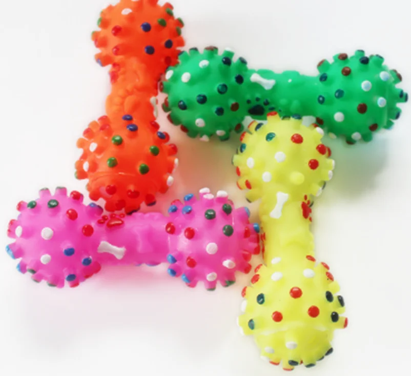 

Pet Dog Cat Puppy Sound Polka Dot Squeaky Toy Rubber Dumbbell Chewing Funny Toy