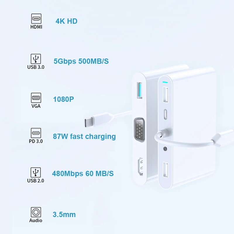 USB концентратор Basix Type C на HDMI 4K VGA для зарядки 3 0 адаптер SD TF MacBook pro Samsung S9 S10 Huawei P20