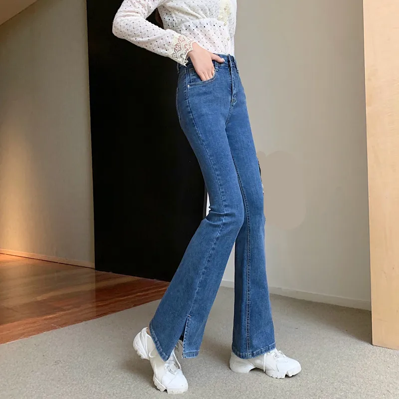 

2021 Jeans Pants Women Vintage Denim Ladies Jeans Women High Waist Fashion Stretch Pocket Trousers Plus Size Wide Leg Jeans
