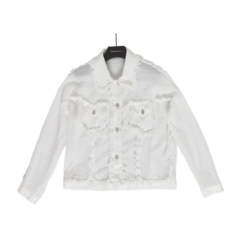 TWOTWINSTYLE Patchwork Denim Women's Shirt Lapel Collar Long Sleeve Perspective Summer Casual Blouse Female 2019 Fashion New |