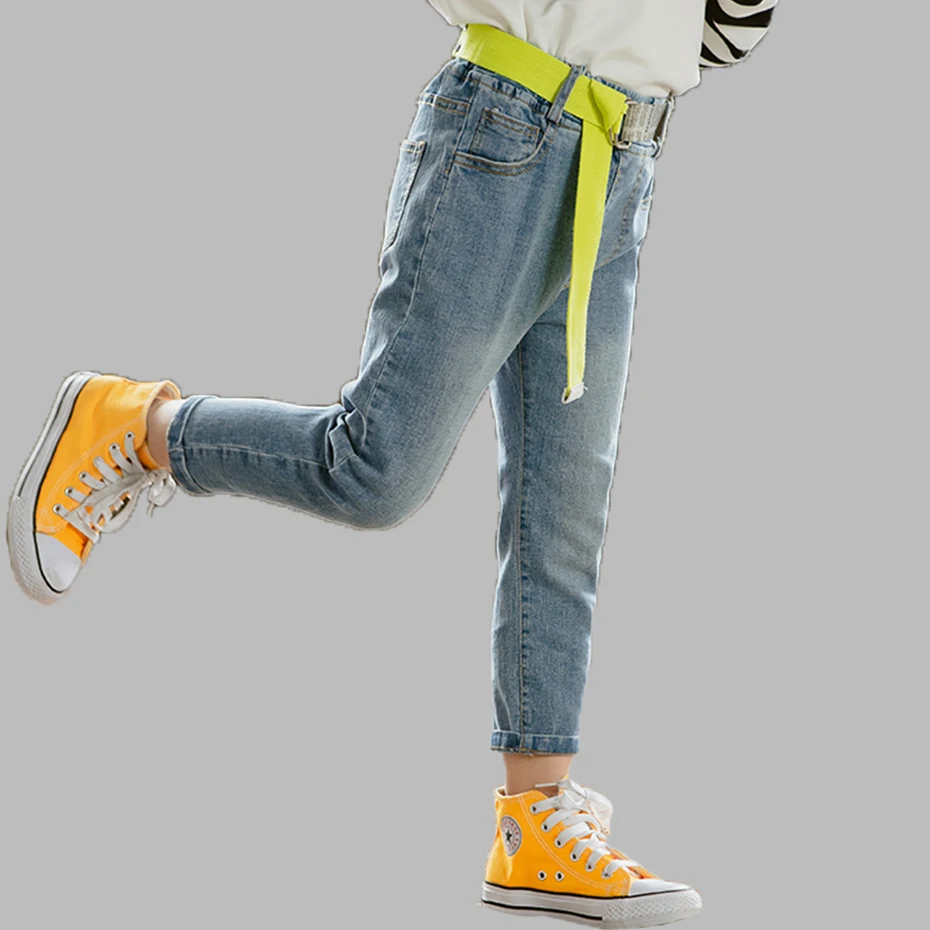 Джинсы для больших девочек однотонные джинсы детские узкие джинсовые штаны