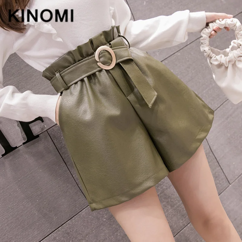 KINOMI осень зима из искусственной кожи короткий ремень Высокая талия винтажные