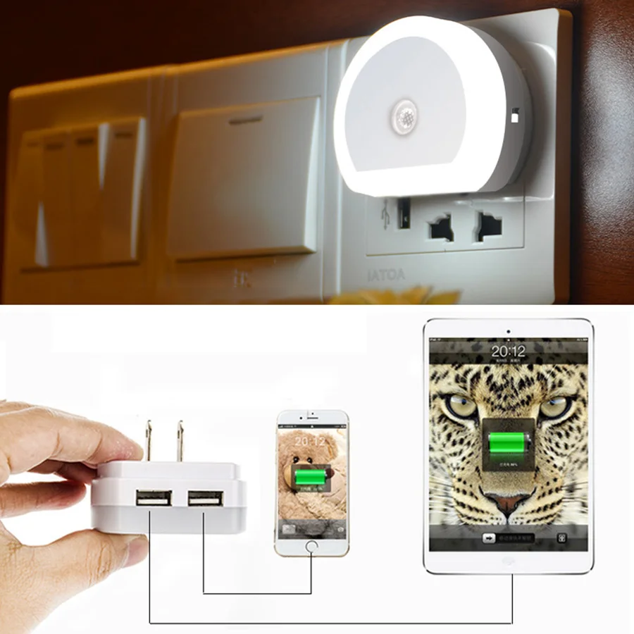 Thrisdar светильник с датчиком Ночной двойным usb портом зарядное устройство для