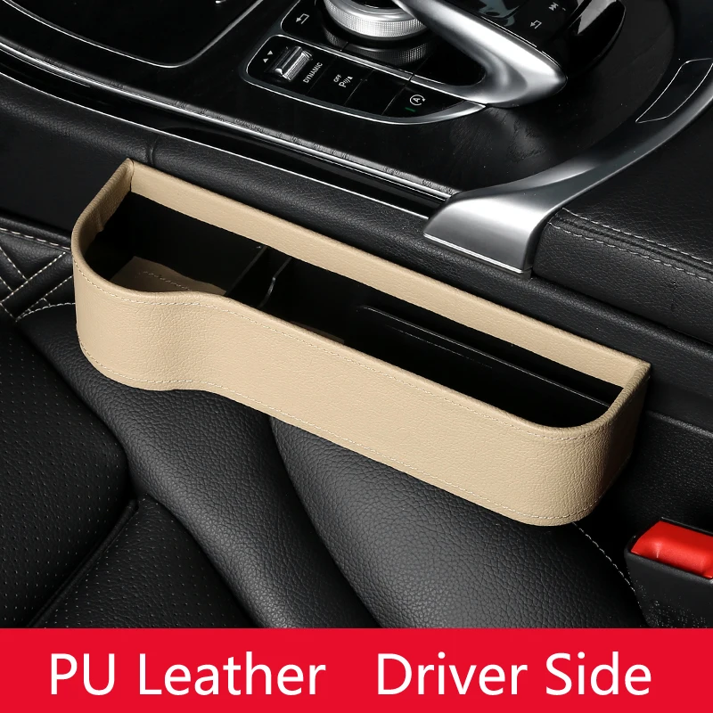 Leather Beige Left Автомобильное кресло с разрезом, карманный органайзер, коробка для хранения из искусственной кожи, коробка для телефона для бутылок, держатель для чашек, автомобильные аксессуары для интерьера - Название цвета: Leather Beige Left