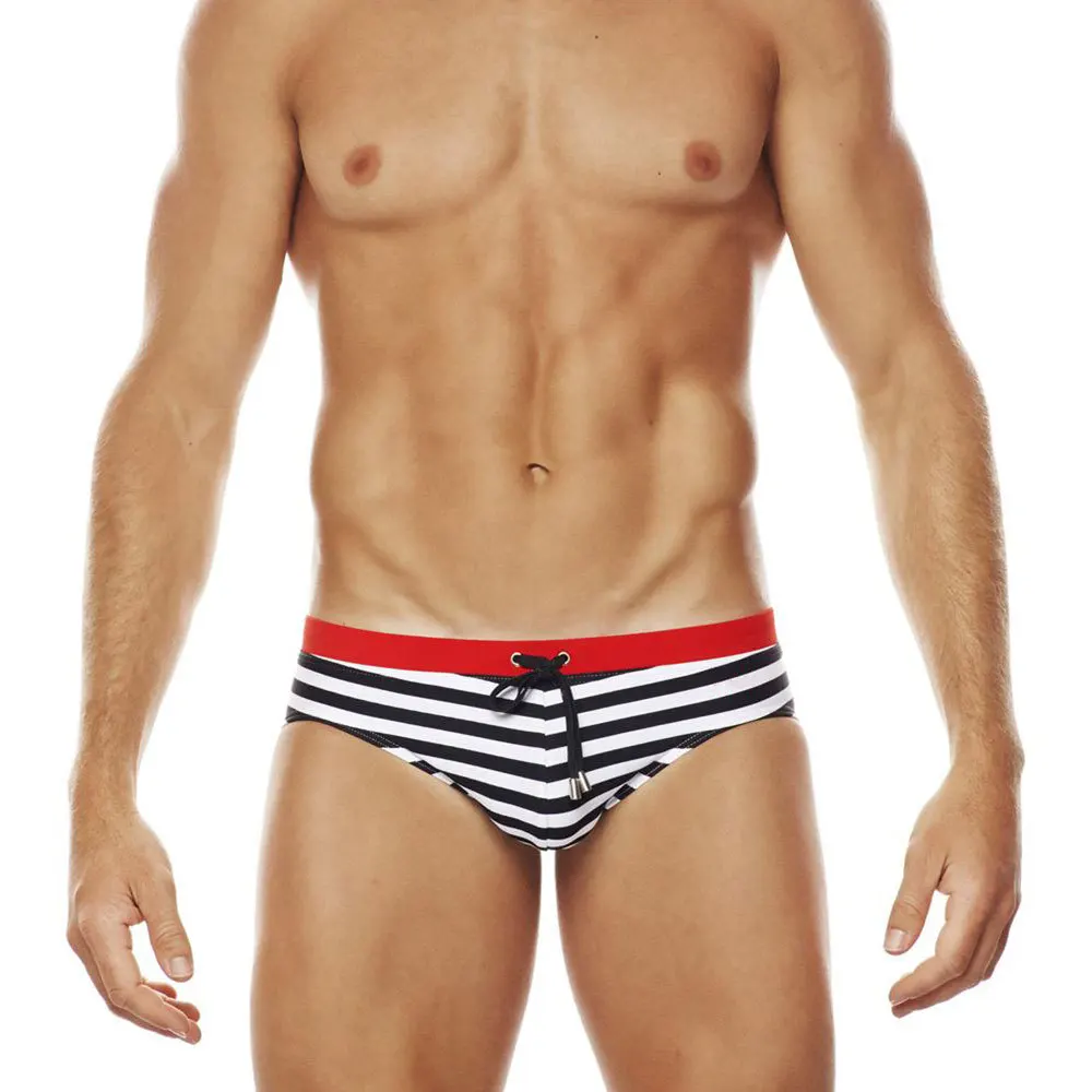 Men's Low Rise Swim Briefs Bikini Swimsuits Striped Trunks Swimwear Sexy Bathing Suit with Drawstring Quick Dry bañador hombre
