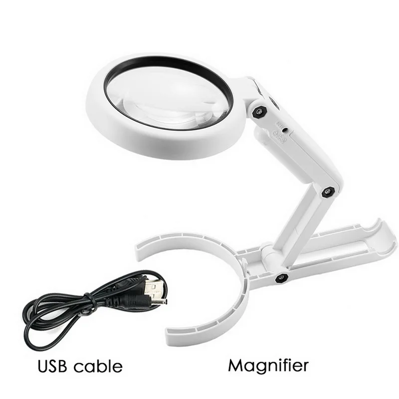 

Magnifying Glass Dual Use Table Lamp Bright Stand Non Slip Hand Held 8 LED Magnifier Lamp for Reading Crafting Repairing