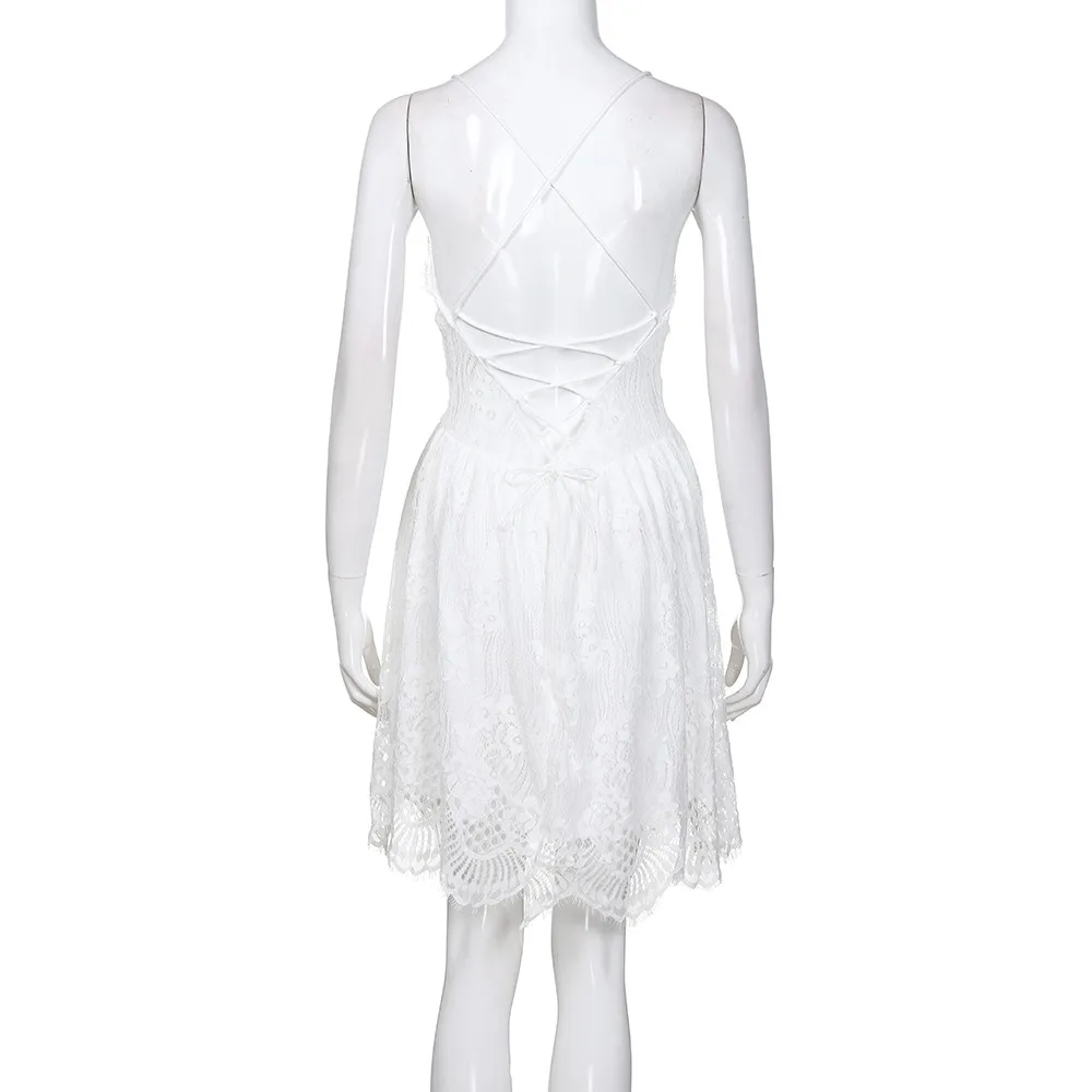 

Knee-Length Mini Summer Dresses High Quality Fashion Women Solid Lace Sleeveless Bodycon Evening Party Pencil Dress Bandage