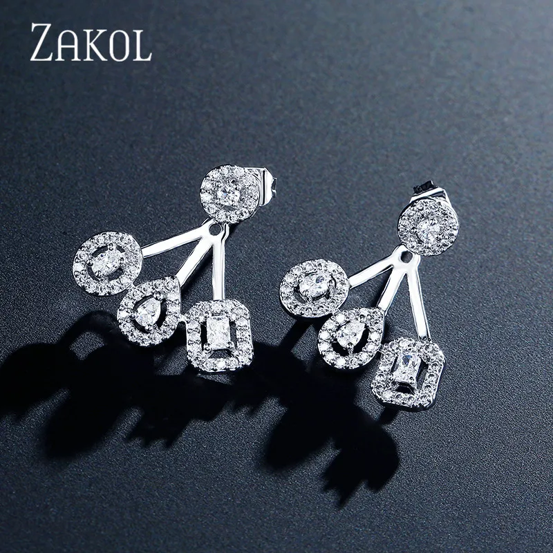 Новинка от бренда ZAKOL, изысканные роскошные Gemoetric серьги-капли с кубическим цирконием для женщин, вечерние ювелирные изделия для свадебного торжества FSEP2083