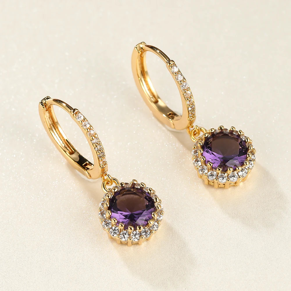 

New Trendy Round Zircon Drop Earrings for Women Elegant Exquisite Dangle Earring Gold Ear Buckle Bridal Wedding Jewelry Gifts