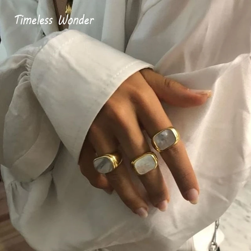 

Timeless Wonder Stunning Titanium Geo Shell Band Statement Rings Stainless Steel Jewelry Women Punk Runway Gothic Boho Ins 6344