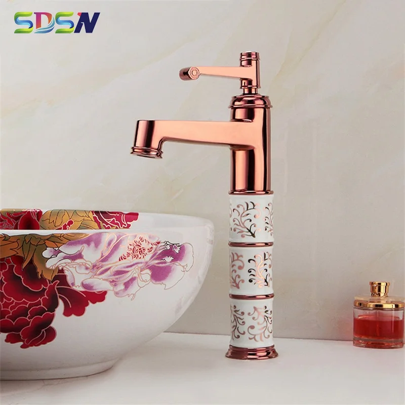 Смеситель для раковины розового и золотого цвета с одной ручкой|Смесители