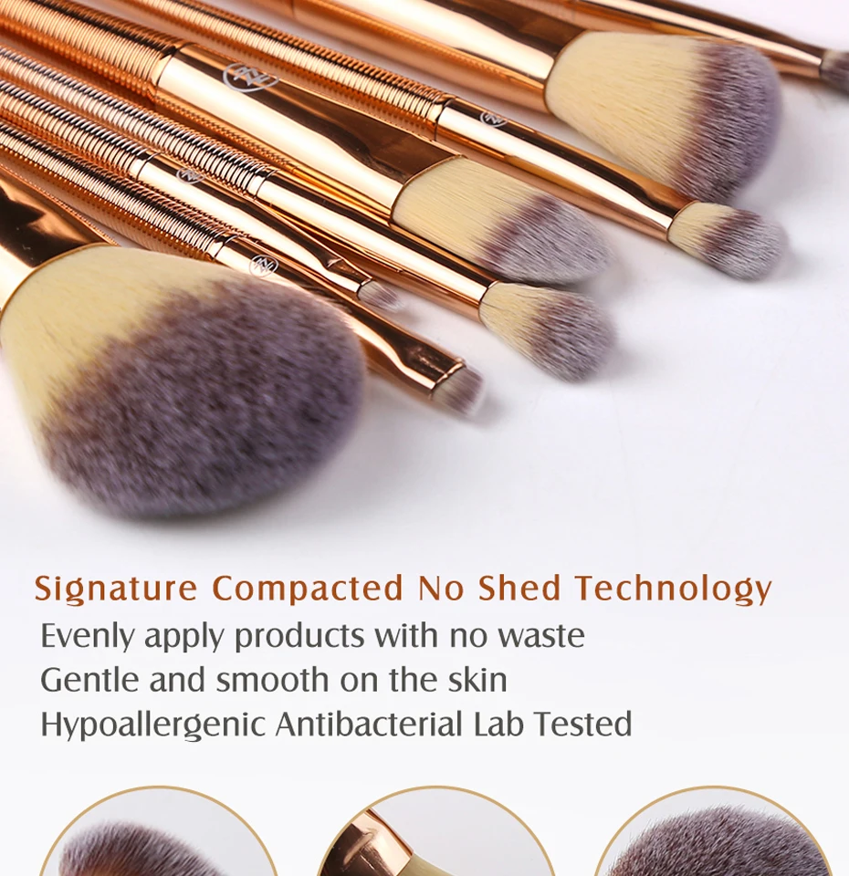 ZOREYA 8pcs Rose Gold Mermaid Makeup Brushes Powder Blending Eye Shadow Brush Set with Shiny Portable Bag