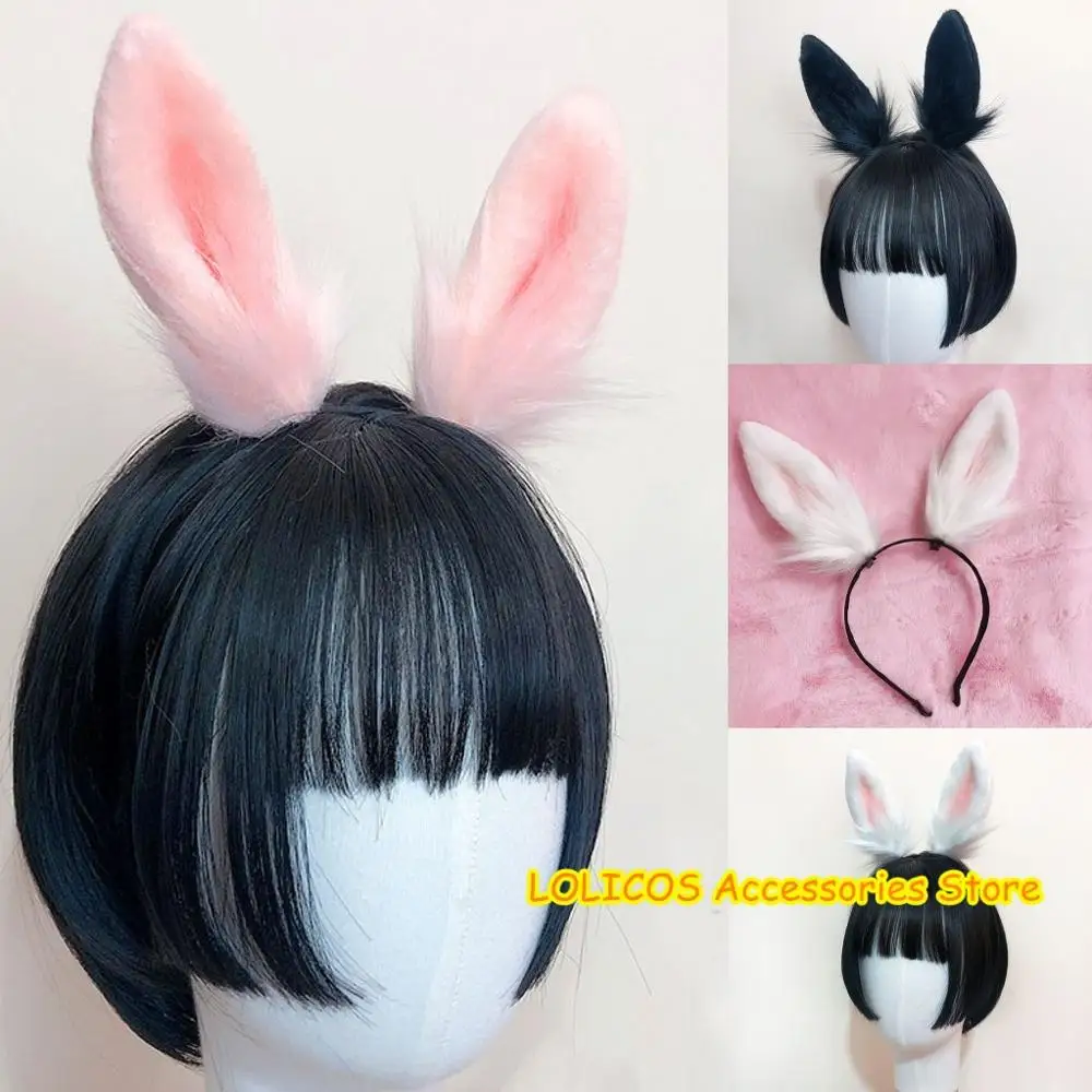 

Soft Girl Handmade Cute Rabbit Ears Headband Cosplay Simulation Animal KC Headwear Plush Collapsible Beast ear Lolita Hairpin