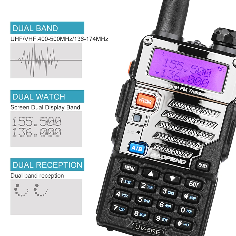 Портативная рация портативное радио Baofeng UV-5RE двухдиапазонное двухстороннее радио Pofung UV 5RE 5 Вт 128CH UHF/VHF двойной дисплей радио