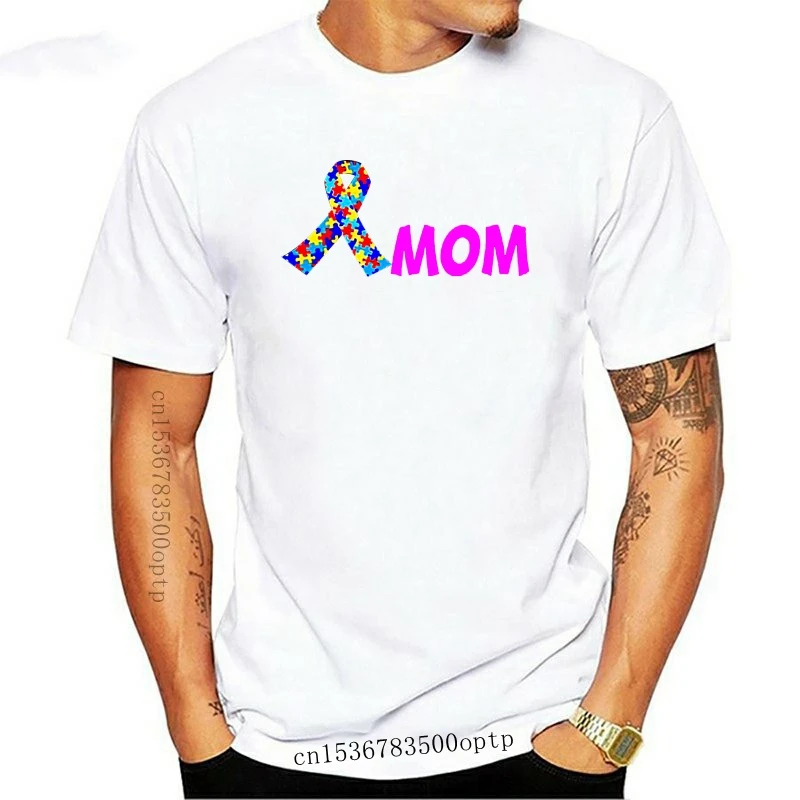 

New Printing Autism Mom With Beautiful Awareness Ribbon Slogan T-Shirt Man Humor Men's T-Shirts Gents 2021 Hiphop Tops