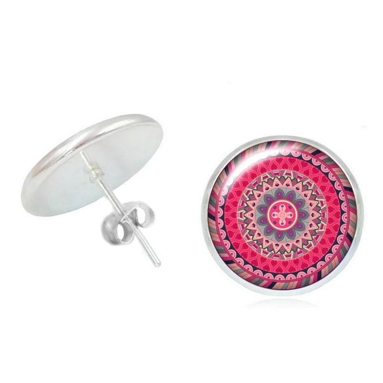 

2020 New Earrings Ethnic Style Mandala Silver Time Glass Convex Girl Earrings Fashion Ladies Children's Jewelry