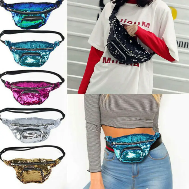 Поясная сумка с блестками для женщин и девочек забавная сумочка на бедро кошелек