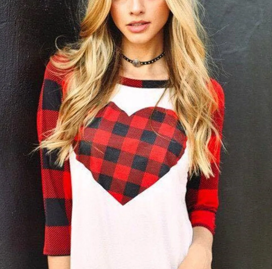 

Female Tshirt Women T-shirts Tee Top Womens Cute Love Plaid Retro Style Street Popular T Topscute Tee Shirt