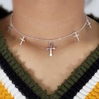 Женское короткое ожерелье, цепочка до ключицы, серебряное ожерелье с крестом и подвеской, ювелирные аксессуары